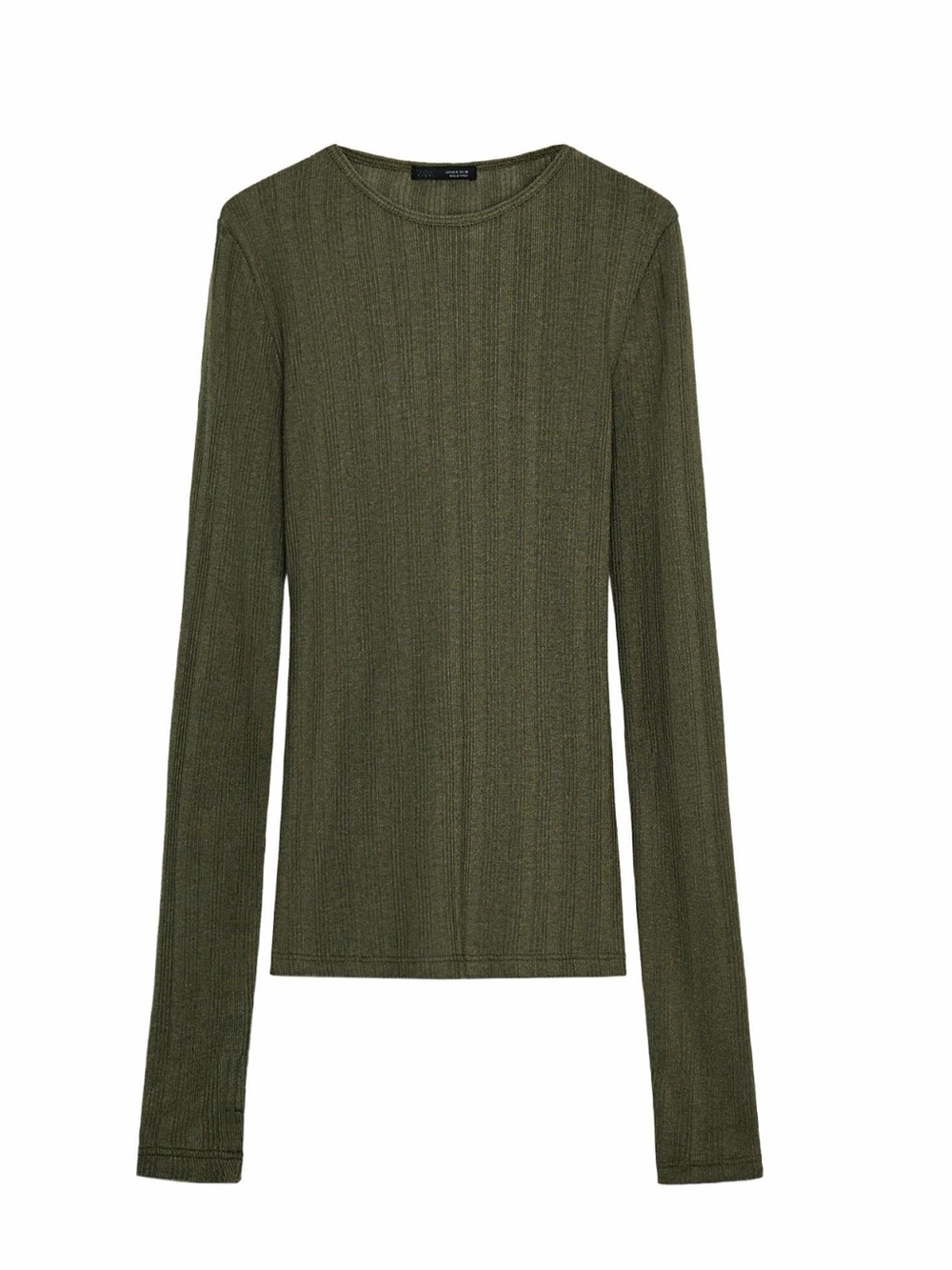 NWT Zara Olive Ribbed Long Sleeve Top - size Small